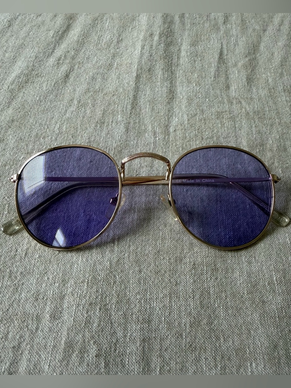 Gold Frame Sunglasses with Purple Lenses
